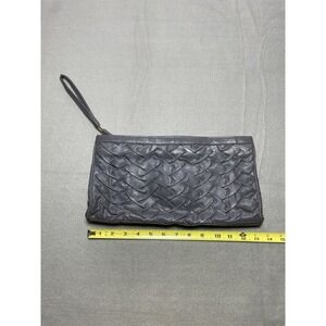 Vintage Womens Handbag Gray Faux Leather Clutch Quilted Zipper Big Rock Glam 80s